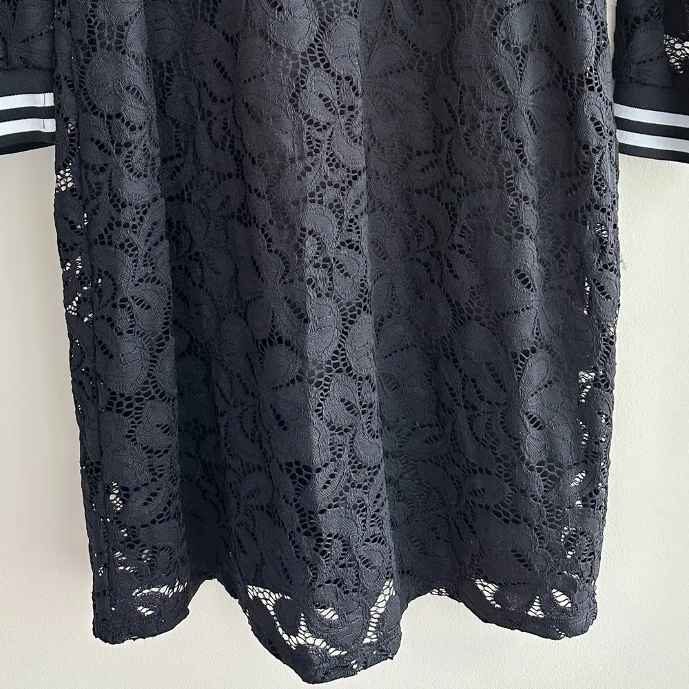 Black Floral Pattern Lace Mini Dress, Long Sleeve Dress, Size Small - Image 15