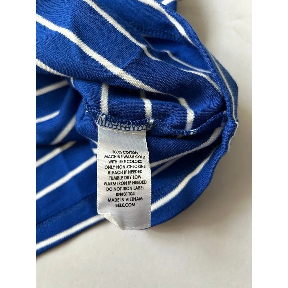 Kim Rogers Womens Knit Top size M Royal Blue White Stripes 3/4 Sleeve - Image 5