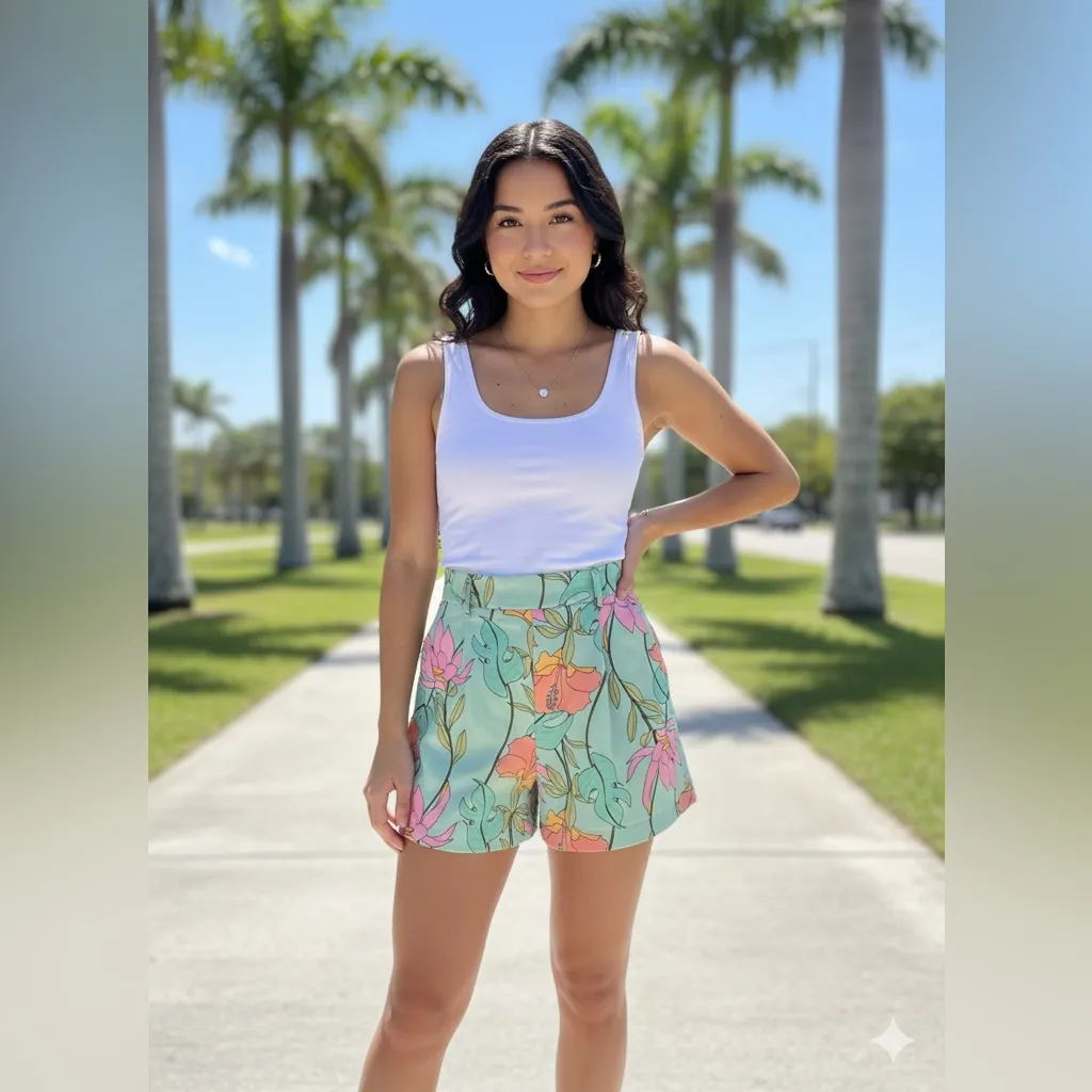 Molly Bracken floral print shorts high rise pleated medium tropical colorful - Image 7