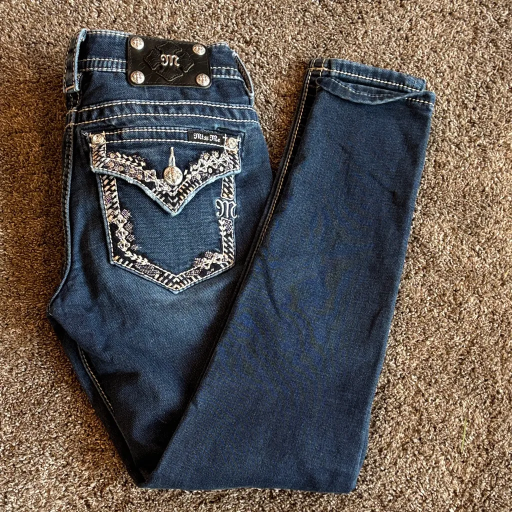 Miss Me Dark Blue Skinny Jeans with Embellished Pockets - Image 5