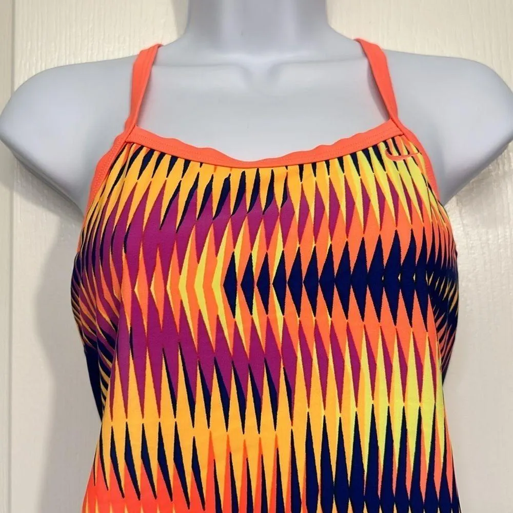 Women's Nike Shutter Multicolor Orange Navy Purple Swimsuit Size 10 EUC #1290 - Image 4