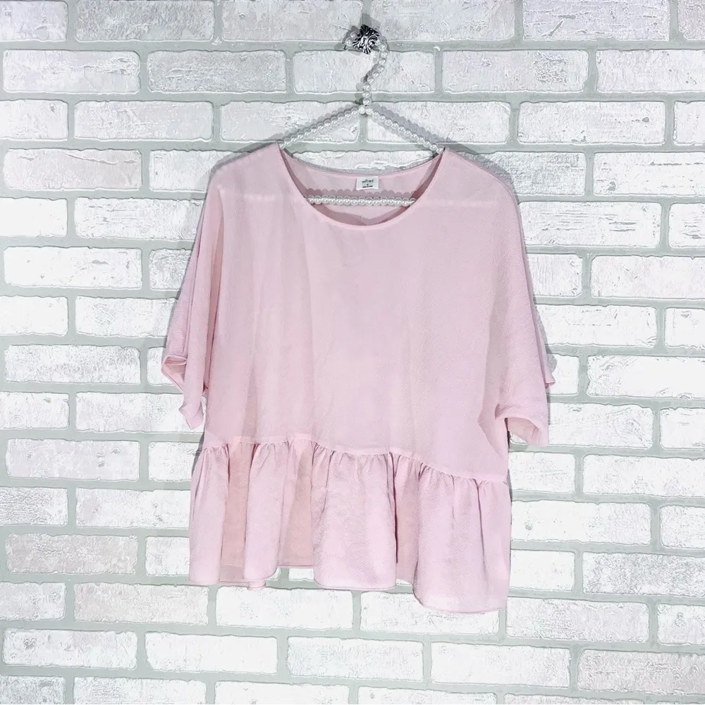 Aritzia Wilfred Macee Blush Pink Flutter Sleeve Peplum Blouse Size M - Image 4