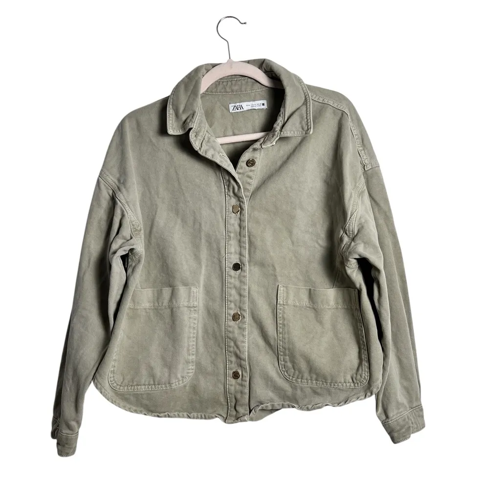 Zara Green Women’s 100% Cotton Long Sleeves Jean Denim Jacket‎ Medium Casual - Image 2