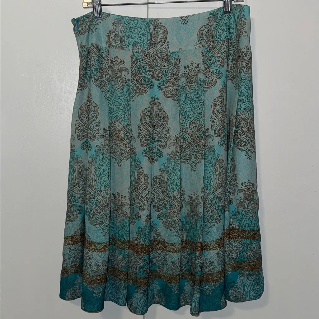 Emma James Pleated A-Line Skirt Blue Paisley Print Women’s 10 - Image 4