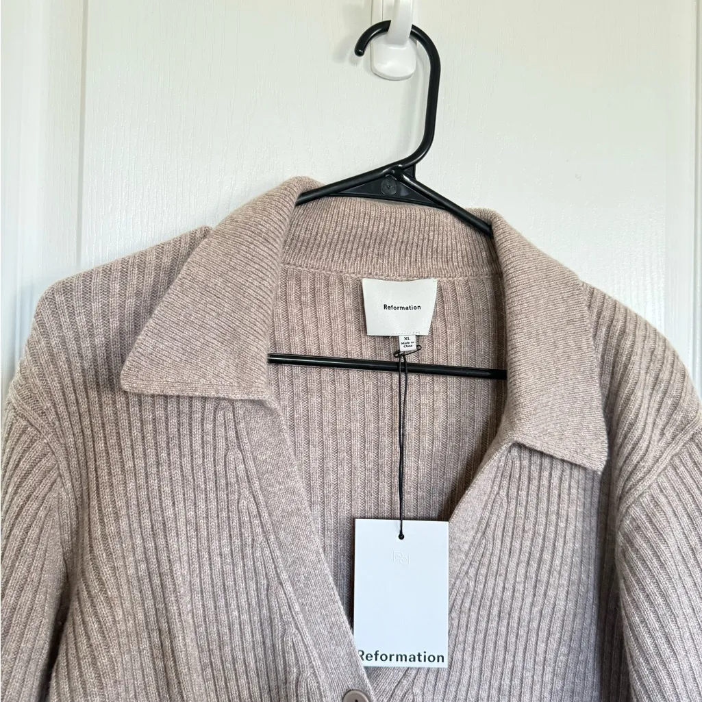 Reformation NEW Shea Cashmere Collared Cardigan in Toast - Image 5