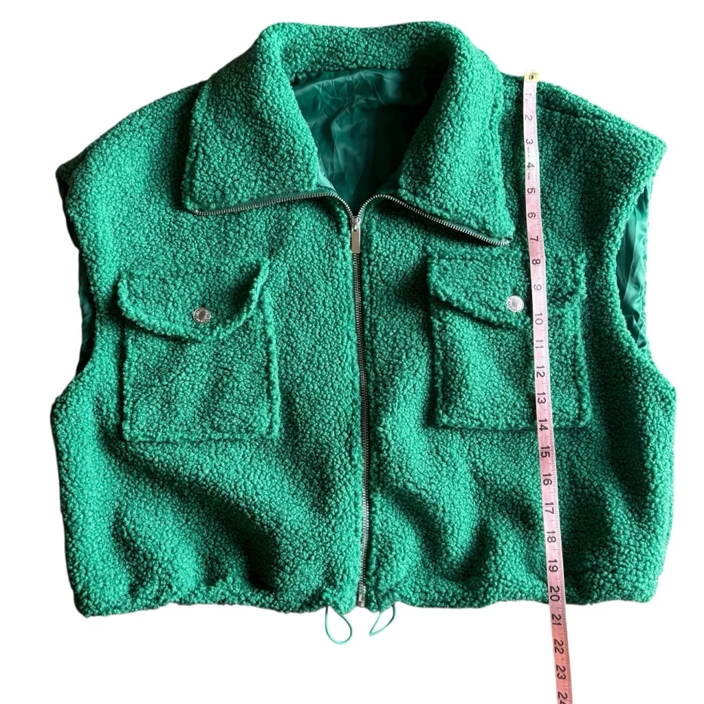 Emerald Green Sherpa Zip Cargo Pocket Vest - Image 10