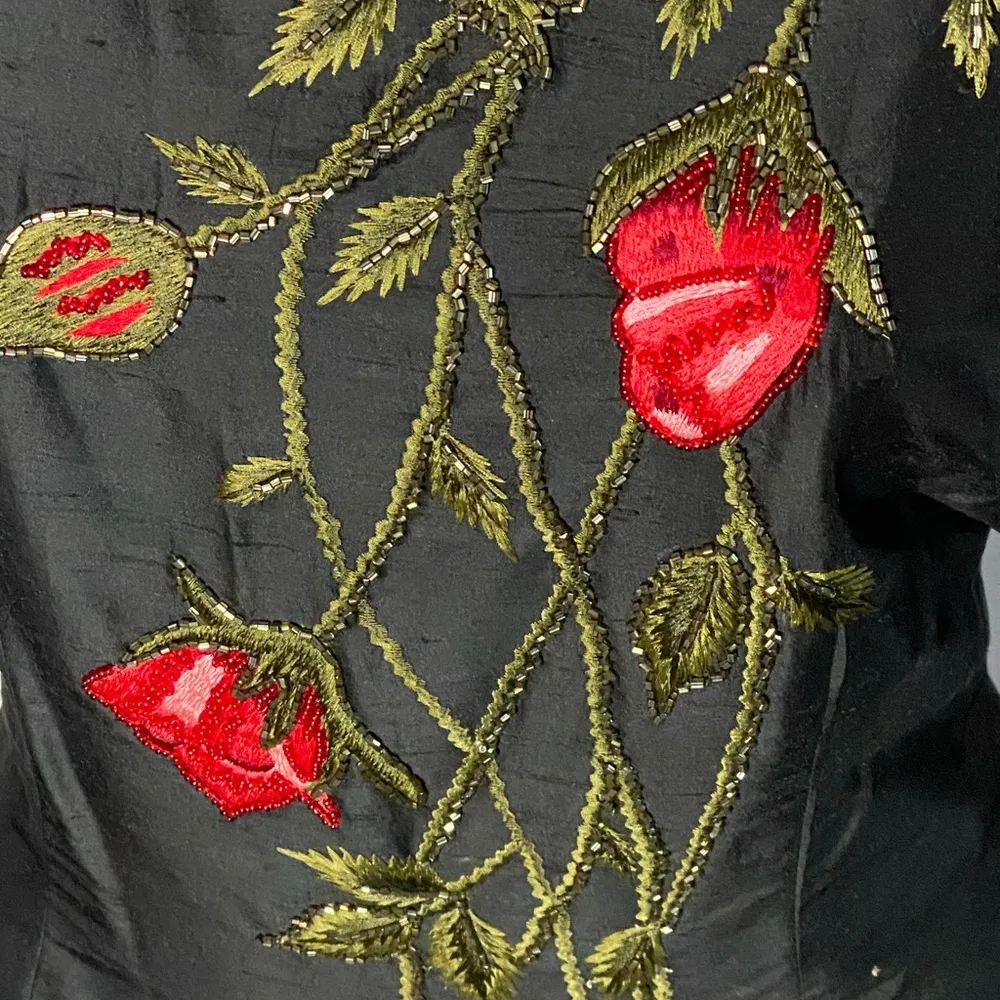 Y2K 80s Vintage beaded Embroidery Black Silk Dress size 11/12 - Image 8