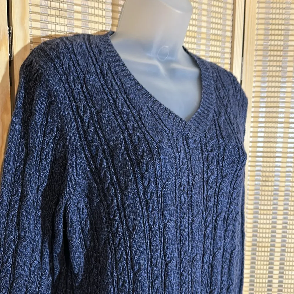 Croft & Barrow Vintage Y2K Marbled Blue Cable Knit Vneck Cotton Sweater Large - Image 2