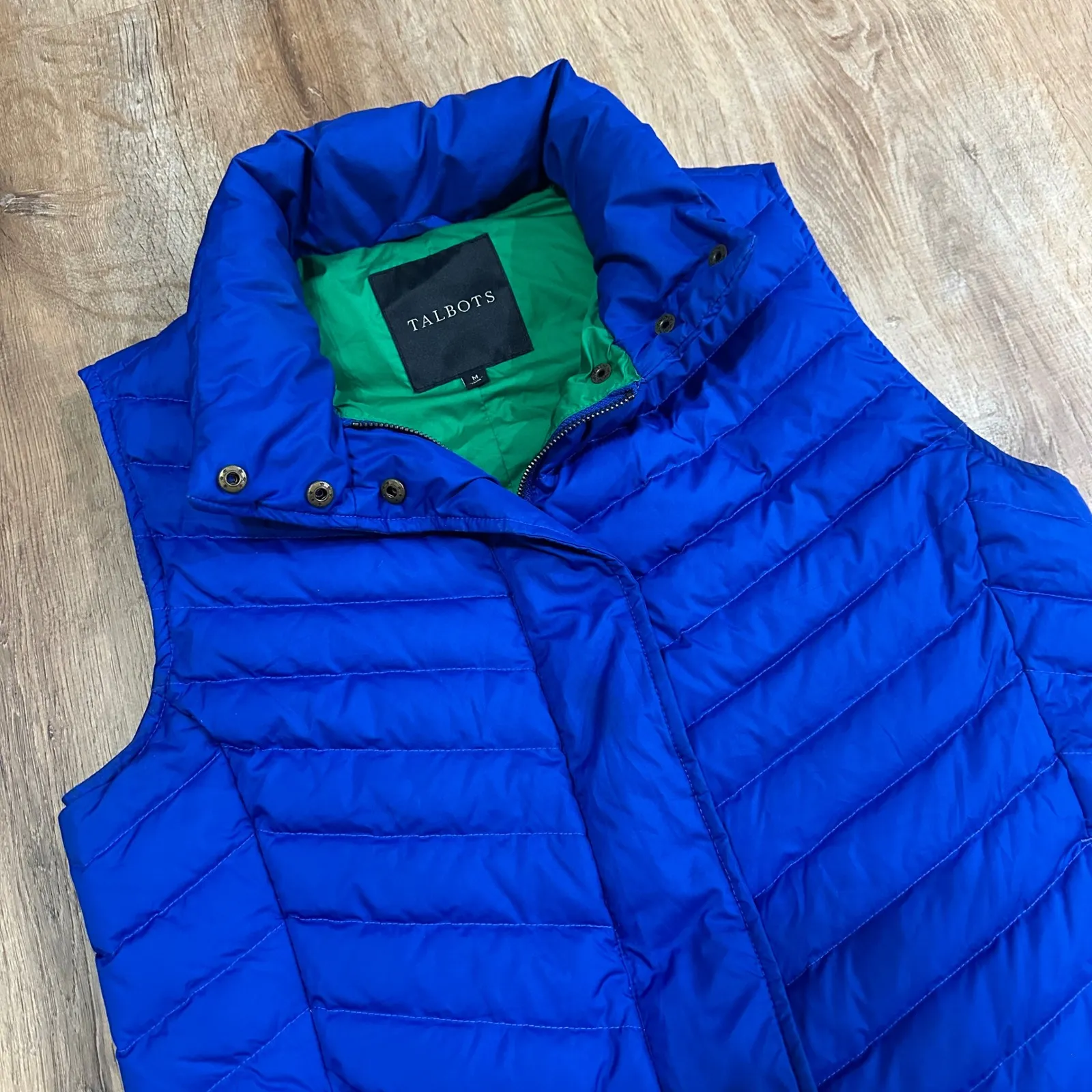 TALBOTS | Women's Blue Quilted Snap Button Up Puffer Vest - Image 4