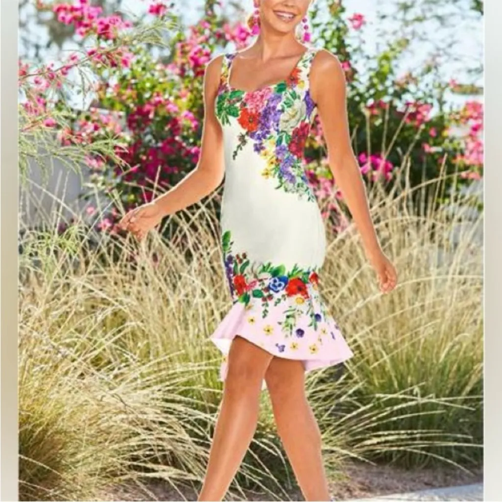 Venus Dress Floral Asymmetrical Hem Rhinestone Sleeveless S Garden Cocktail Glam - Image 8