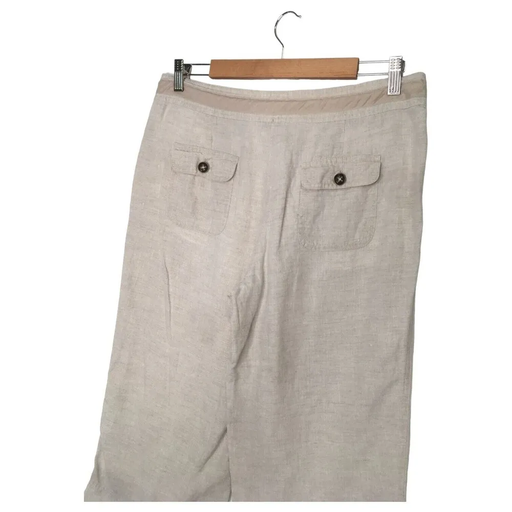 Talbots Pants Womens 10P Pure Irish Linen Mid Rise Straight Capri Pockets Tan - Image 8