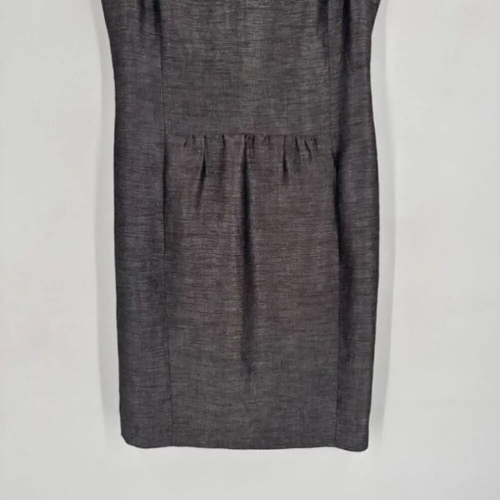Hugo Boss Womens Linen Blend Cap Sleeve Pleated Sheath Dress Heather Gray Size 6 - Image 5