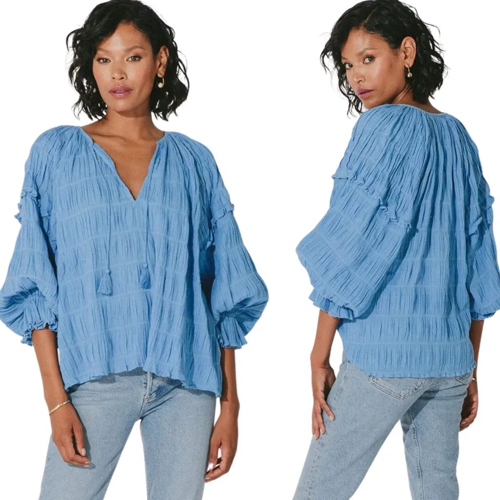 Cleobella Azariah Blouse Tiered Ruffle Long Sleeve Top Gauzy Cotton Boho Size XL - Image 9