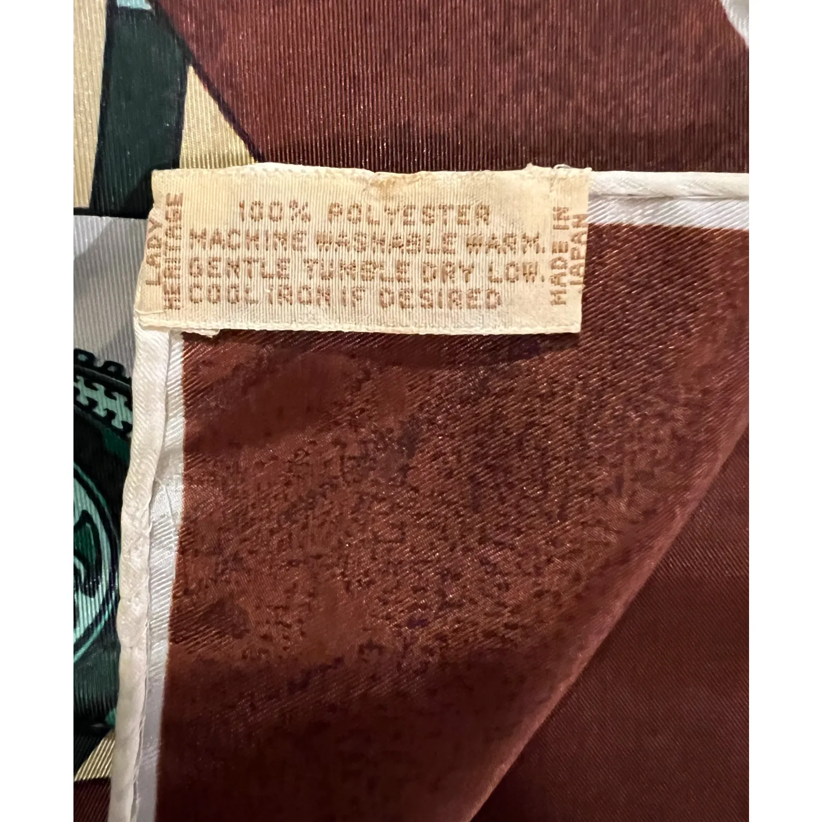 Vintage LADY HERITAGE Fashion Scarf Green Brown Paisley Scarf 26" Authentic - Image 3