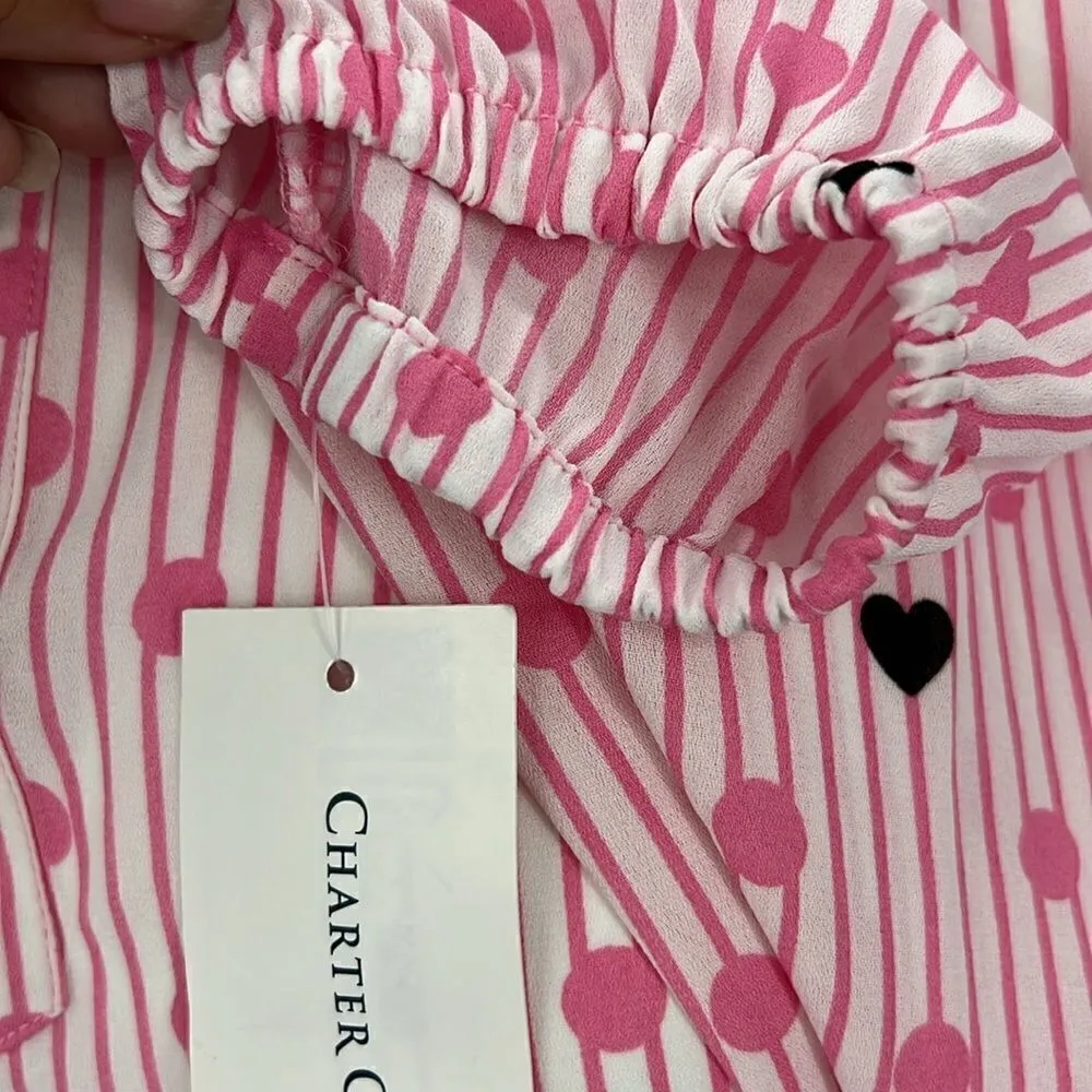 Charter Club pink hearts striped long sleeve top medium - Image 3