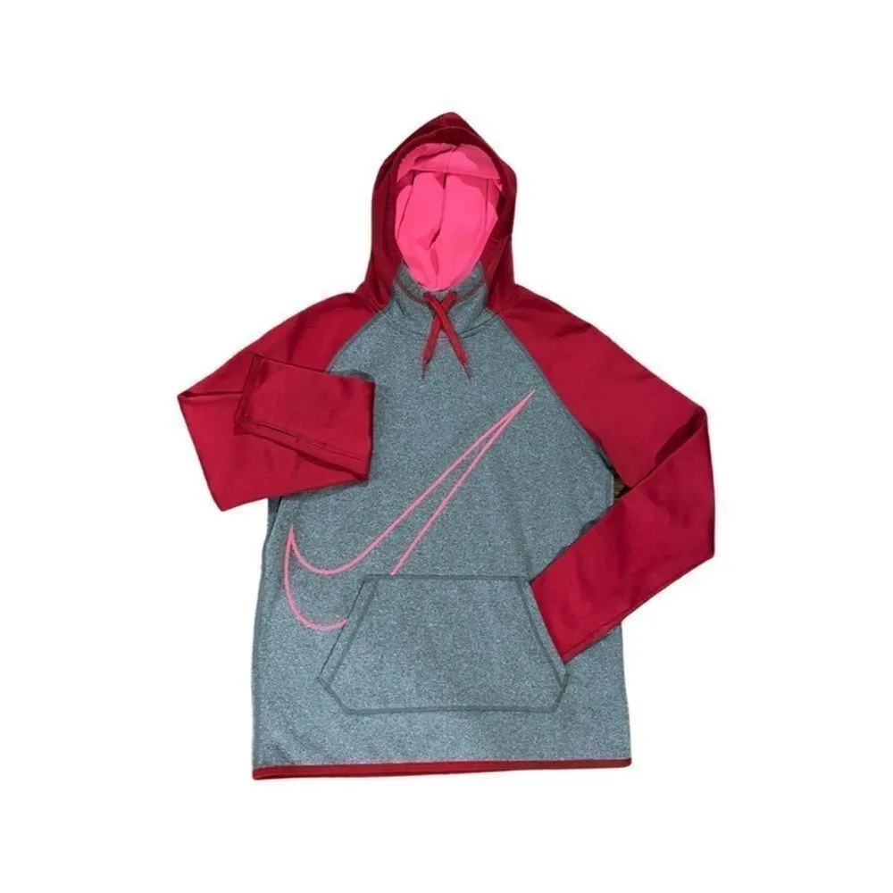 Nike Dri-Fit Swoosh Pullover Hoodie Sweatshirt Red & Pink Size Small - Image 6