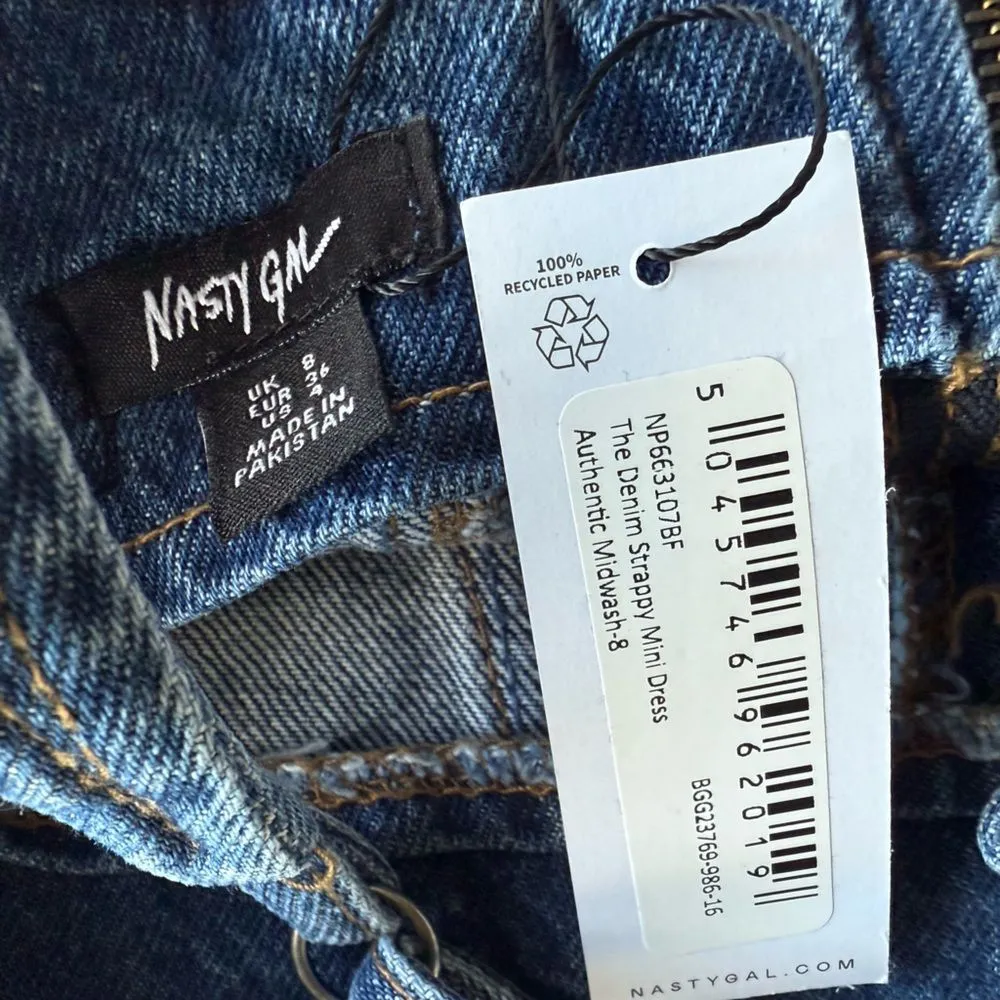 Nasty Gal Denim Strappy Mini Dress Blue Size 8 NWT IN PACKAGE - Image 6