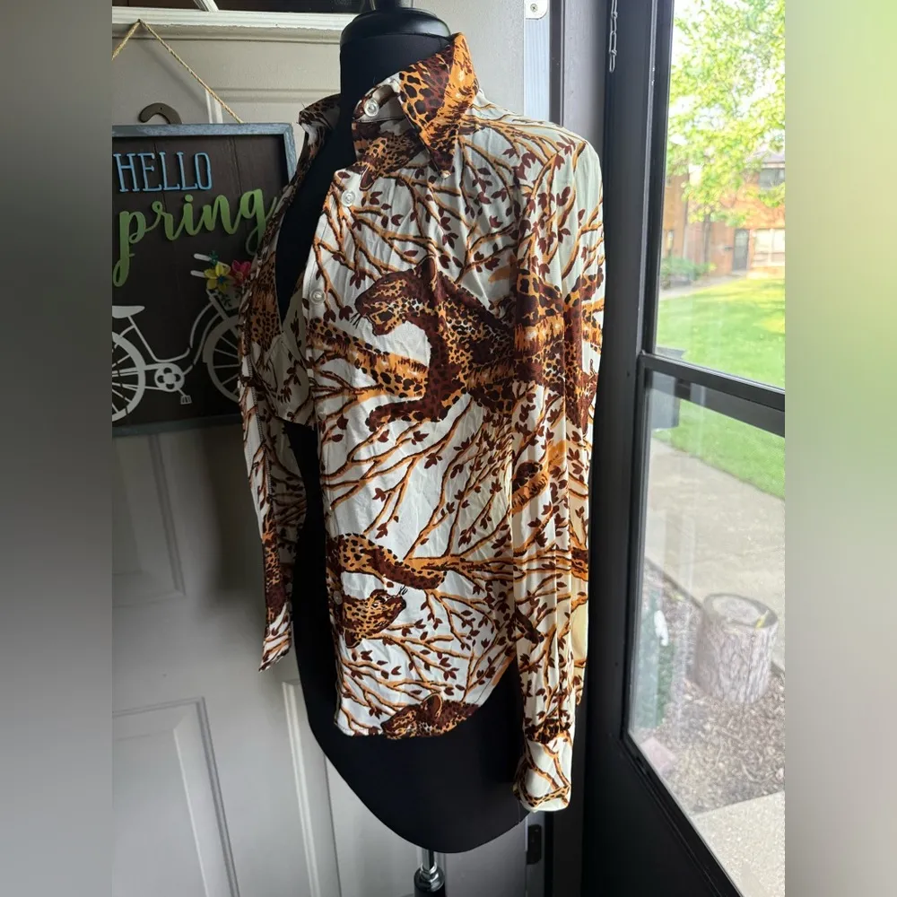 Vintage 70s Ego Chicago jungle leopard bra top halter shirt set, size 5 Brown - Image 8