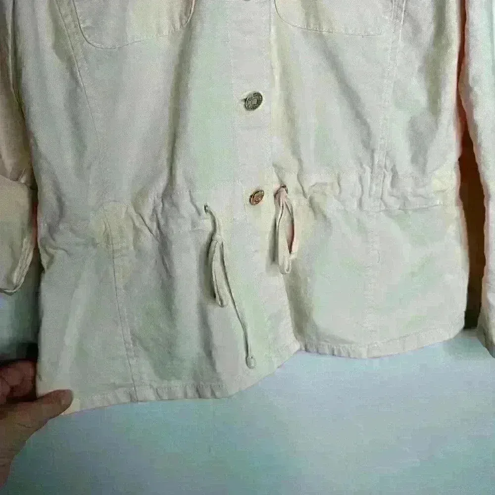 White House Black Market Lightweight Denim Jacket‎ Peach Sz 6 - Image 8