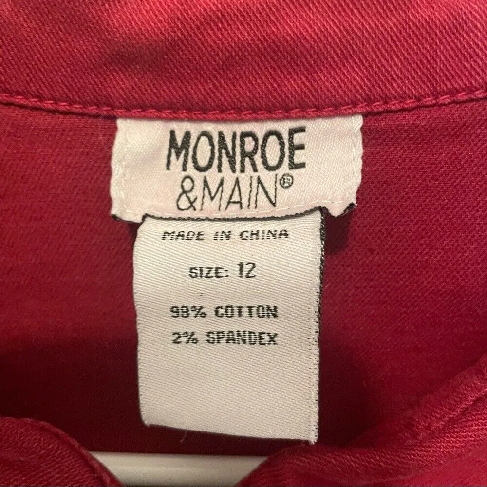 Monroe & Main Denim Collared Corset Belted Dress- Burgundy Maroon size 12 - Image 6