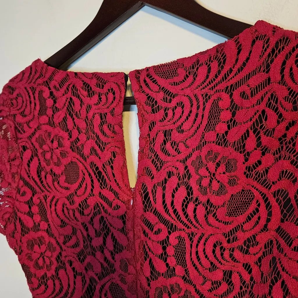 Eva Mendes Dress New York & Company Red Lace Bodycon Black Midi Cocktail Party Size 2 - Image 6