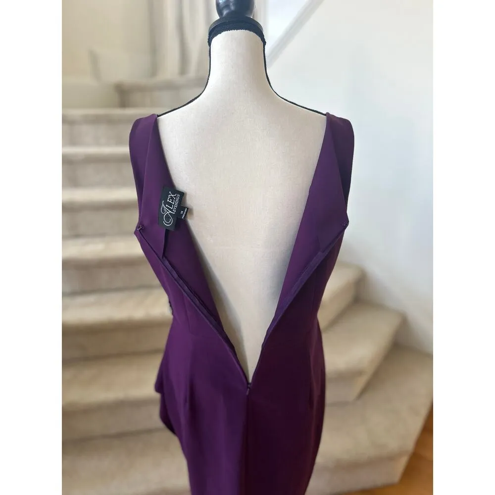 Alex Evenings Dark Purple Draped Embellished Sleeveless Sheath Dress - Image 6