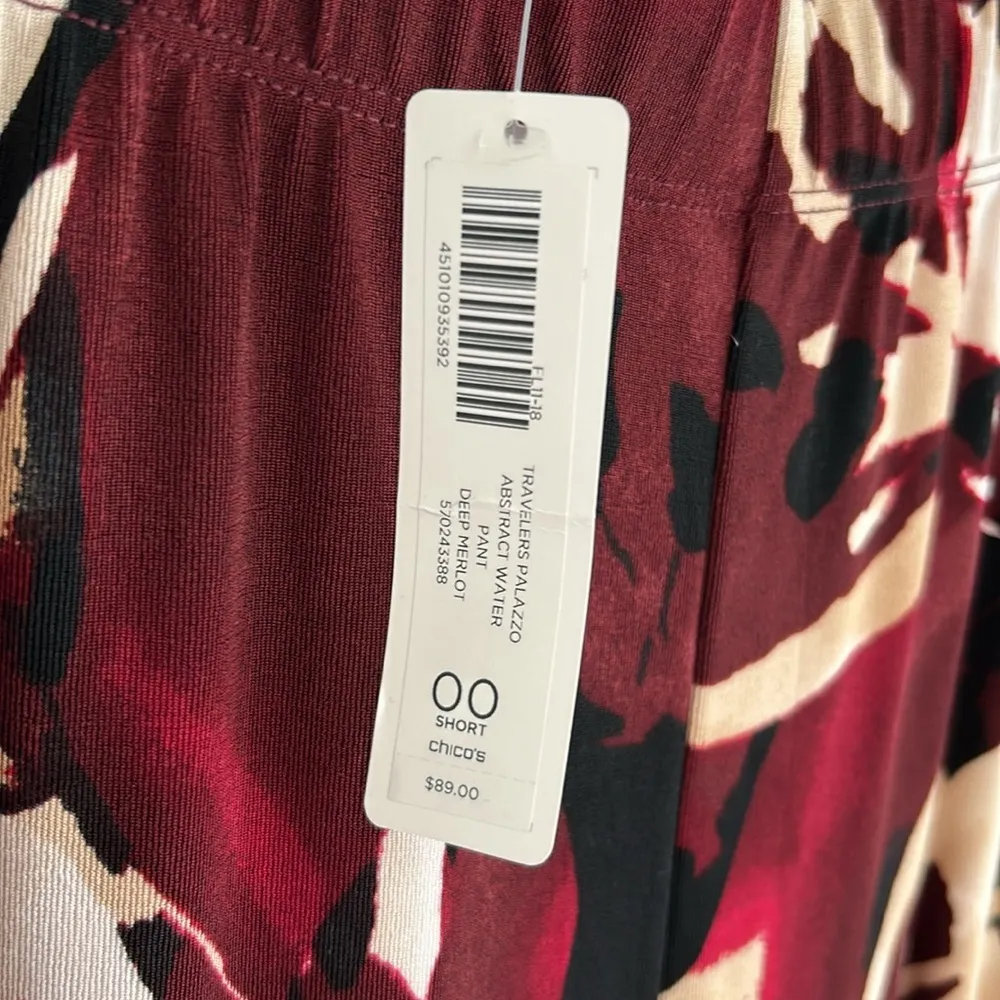 Chicos’s Travelers Palazzo Abstract Water Deep Merlot Pants - Image 8