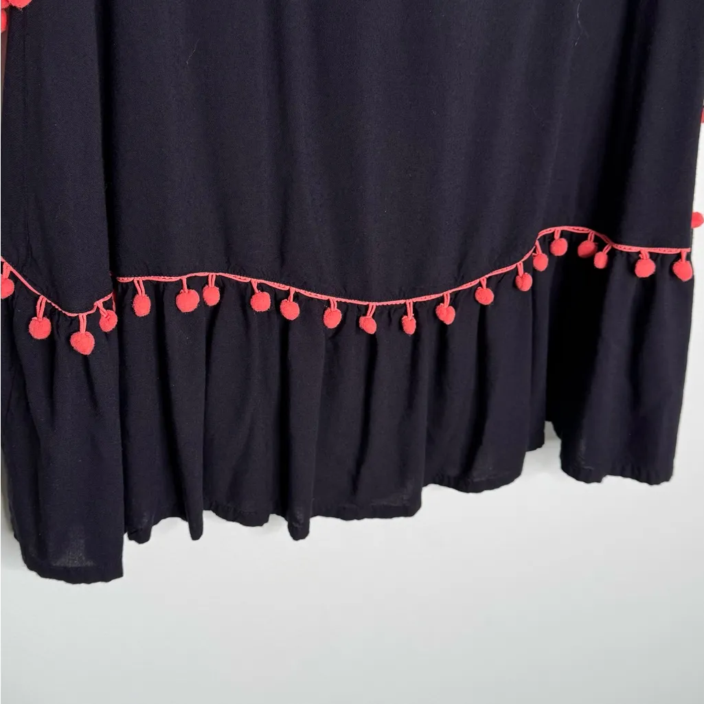 Embroidered Black Tassel Boho Pompoms Detail Mini Dress Womens Hippie Size M Size M - Image 6