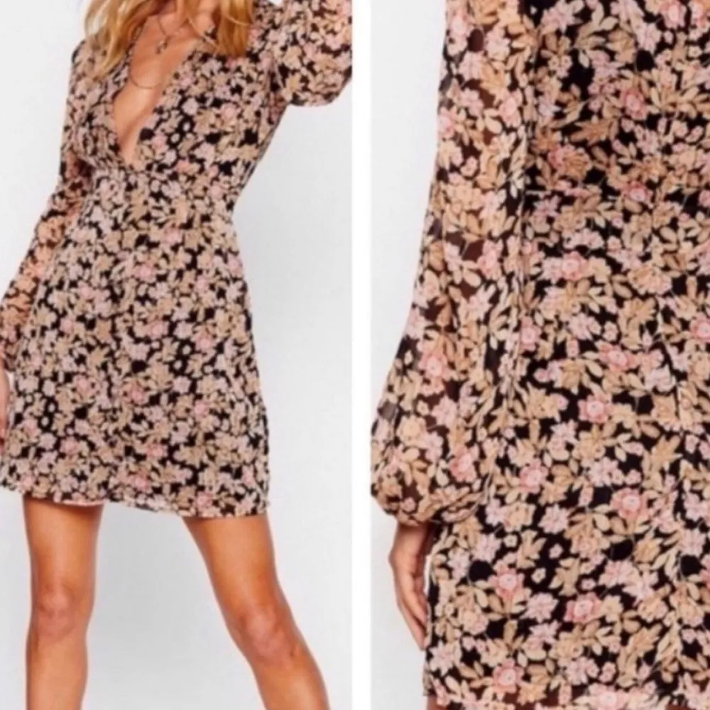 Nasty Gal floral print button down tea mini dress size 6 long sleeve fall - Image 8