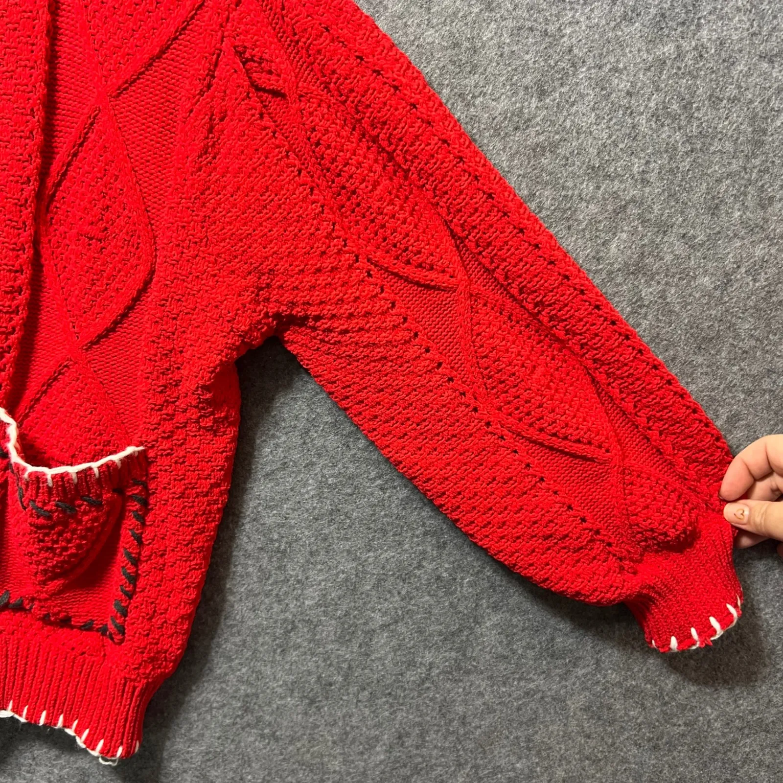 POL Red‎ Cable Knit Cardigan M Oversized Chunky Button Front Boho Sweater - Image 5