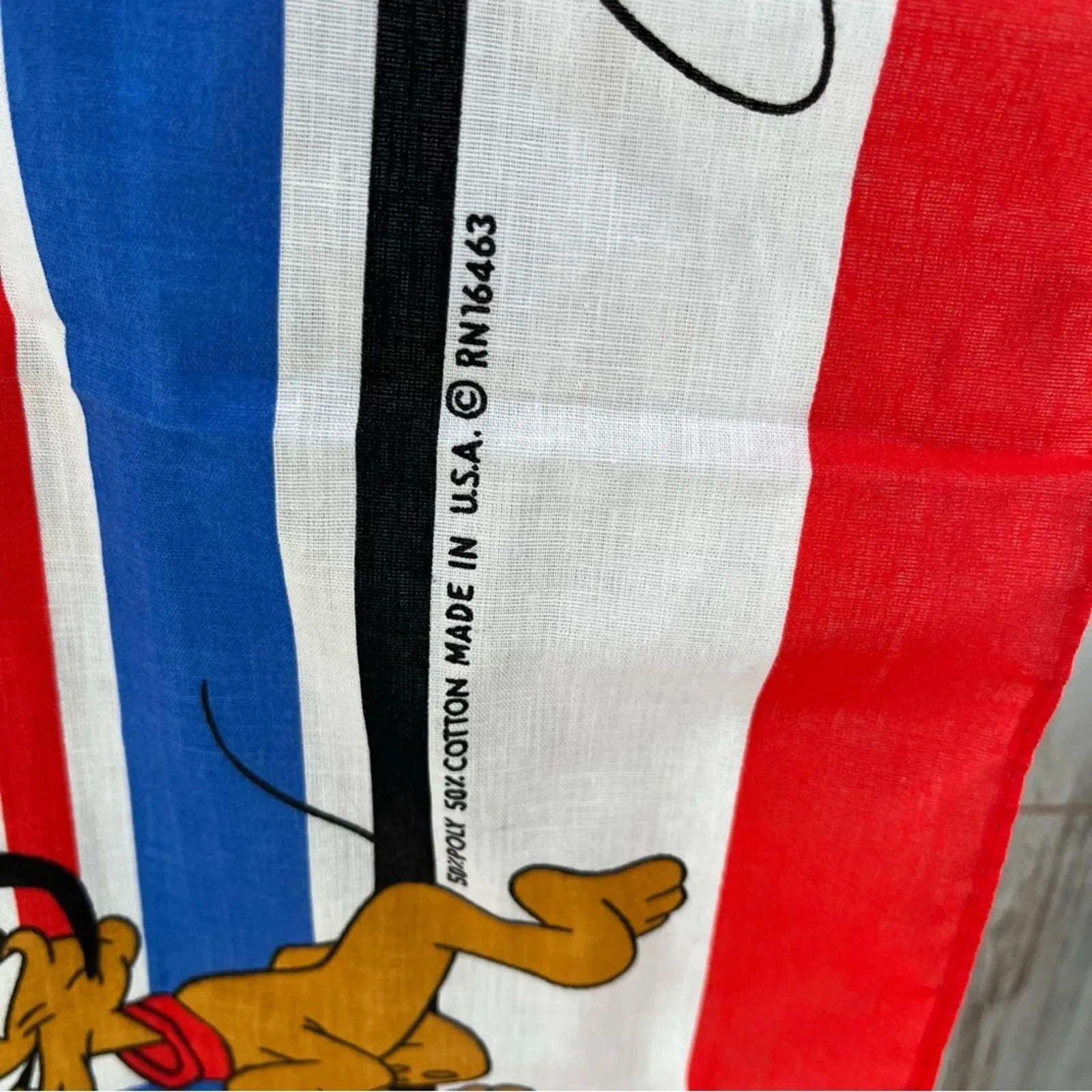 Vintage 1980's Mickey and Pluto Bandana Handkerchief Walt Disney Made In USA - Image 4