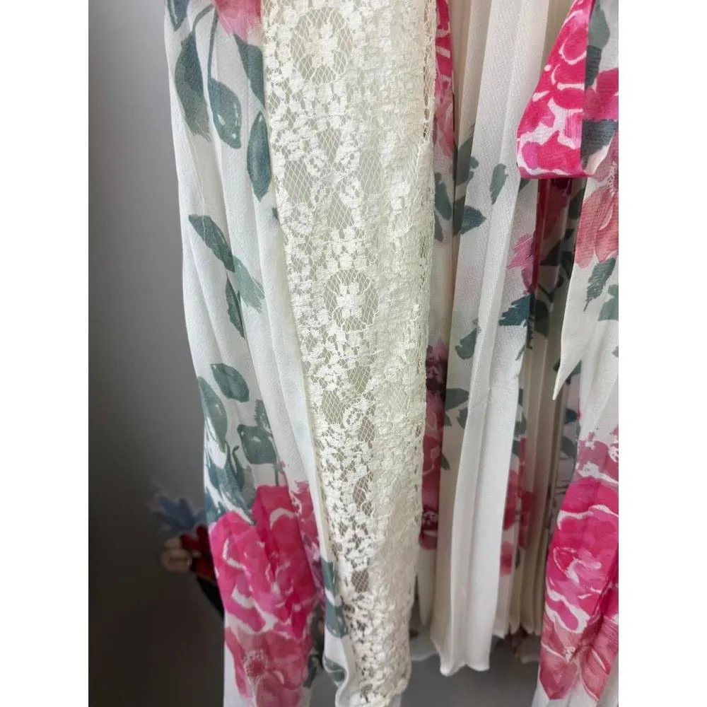 Free People White and Pink Accordion Pleat Chiffon Trapeze Dress - Size - Large - Image 2