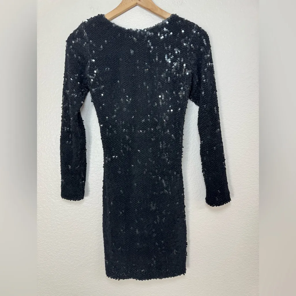Dress The Population Lola Velvet Sequin Black Long Sleeve Mini Dress Medium - Image 9
