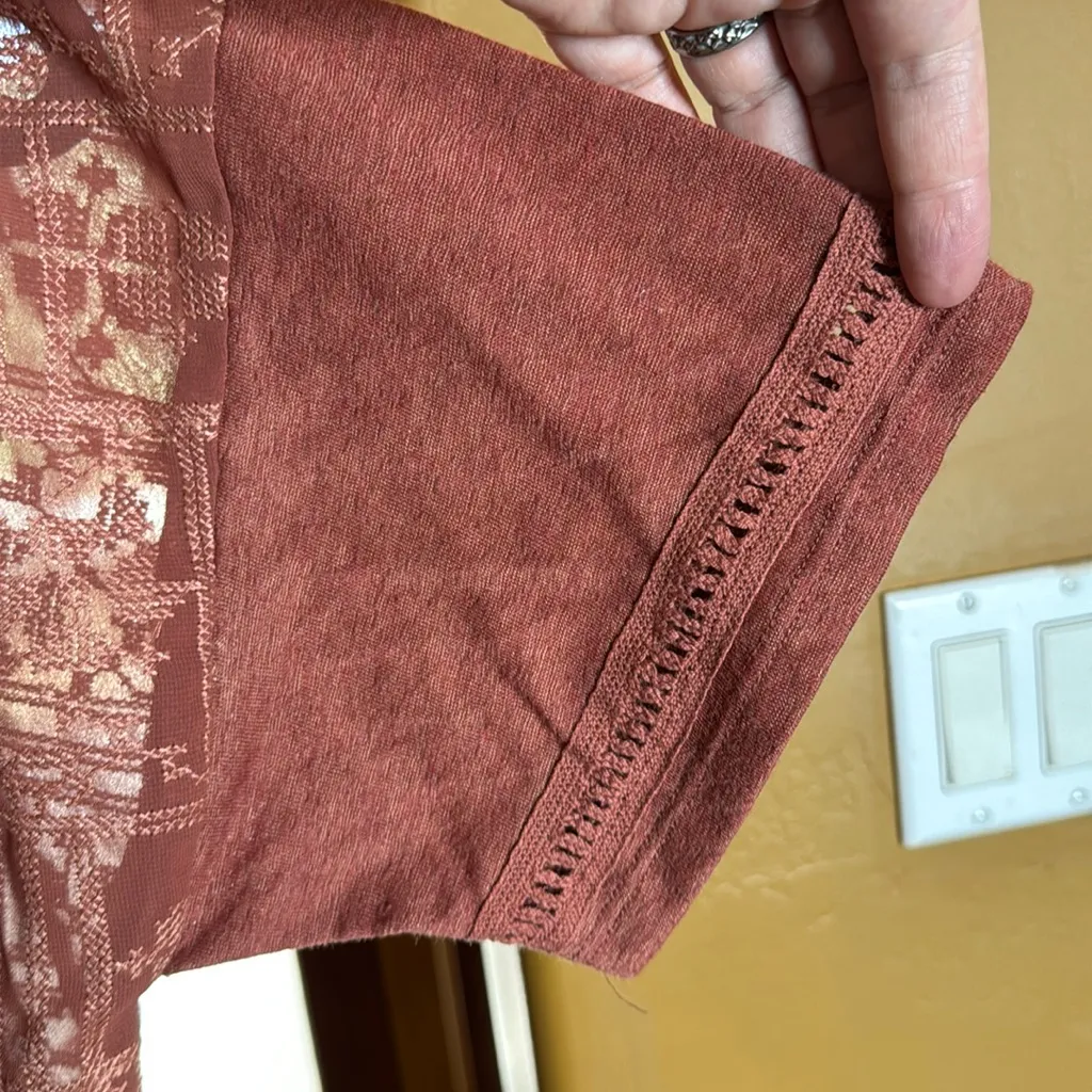 Miss Me Women's Rust Brown Embroidered Cotton Blend Blouse Large Size Small - Image 5