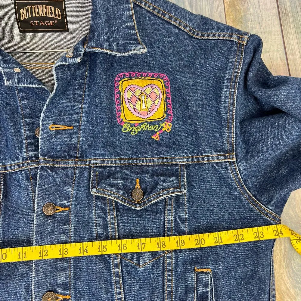Brighton Vintage Denim Jean Jacket Size Large Worlds Best Mom Embroidery - Image 7