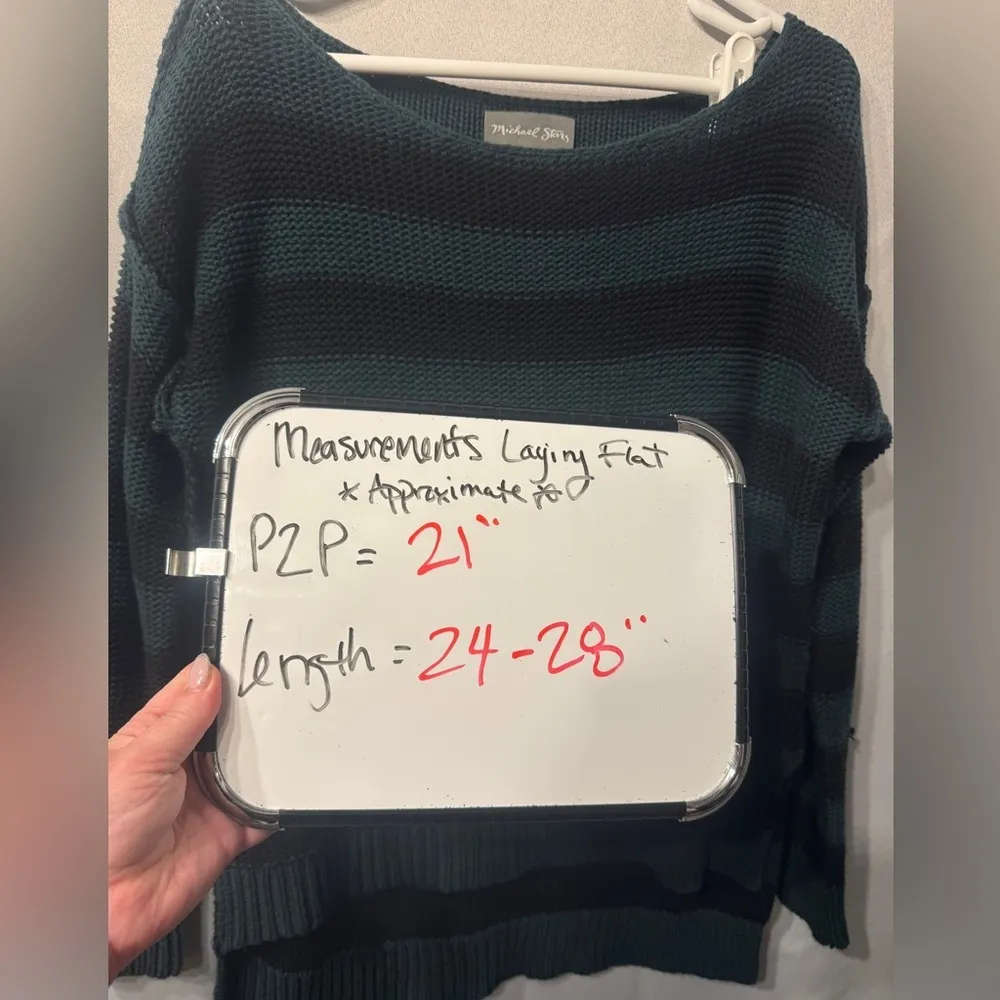 Michael Stars Dropped Shoulder Stripe Sweater Green & black striped size small - Image 11