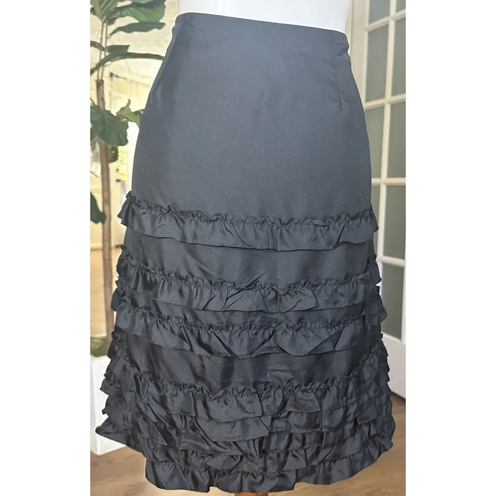 Ralph Lauren Silk Ruffle Skirt Black Size 8 Y2K Tiered Evening Party - Image 6