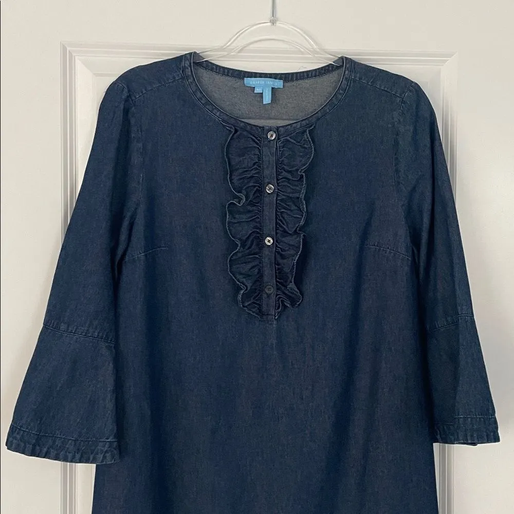 Draper James Chambray Ruffle Shift Dress Size 10 EUC - Image 9