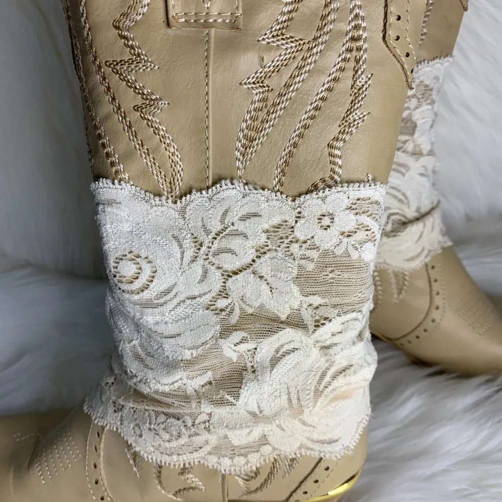 Handmade Womens White Floral Beaded Removable Boot Band One Size Boot Cuff - Image 5