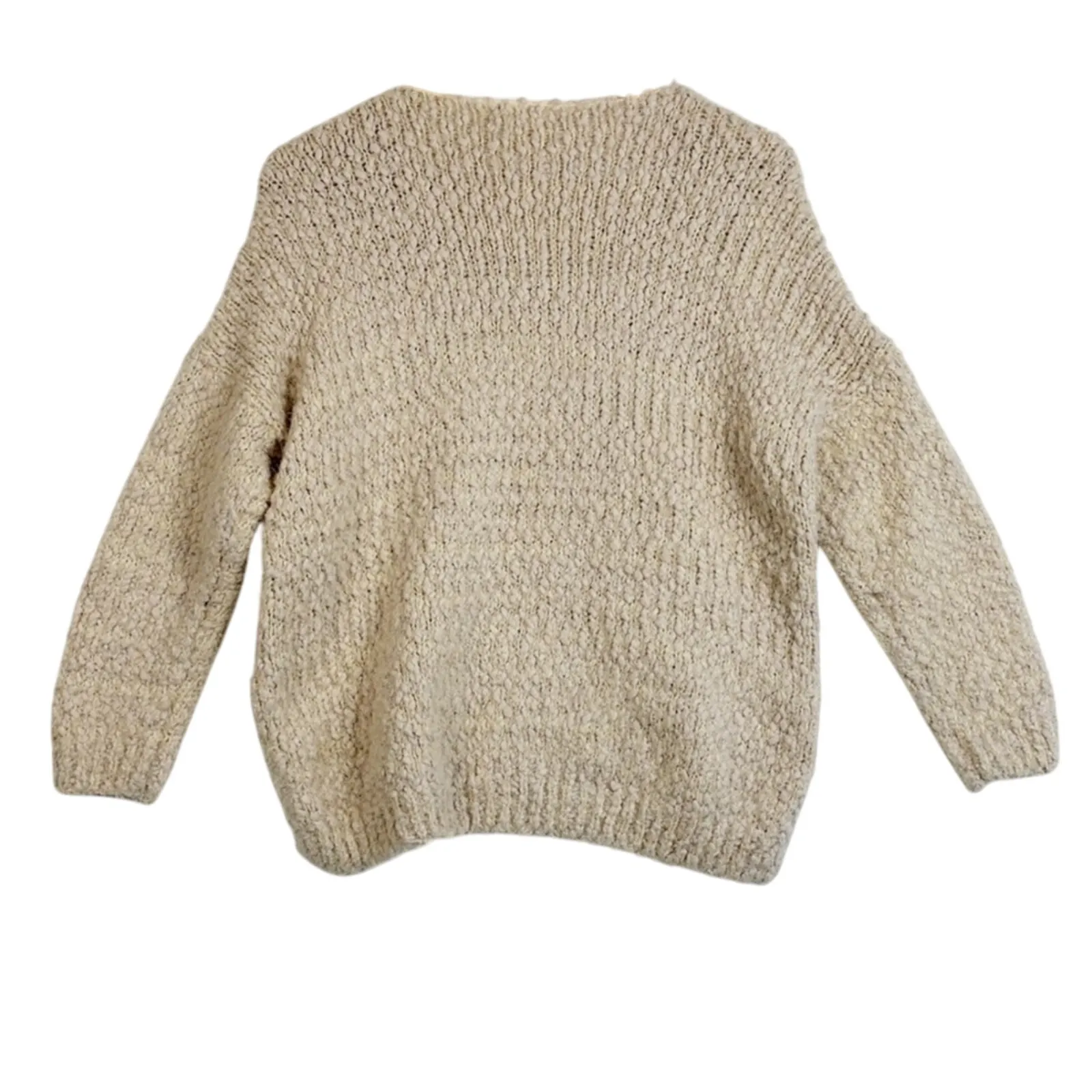Altar’d State Sweater Womens S/M Beige Oversized Boucle Knit V-Neck Slouchy - Image 3