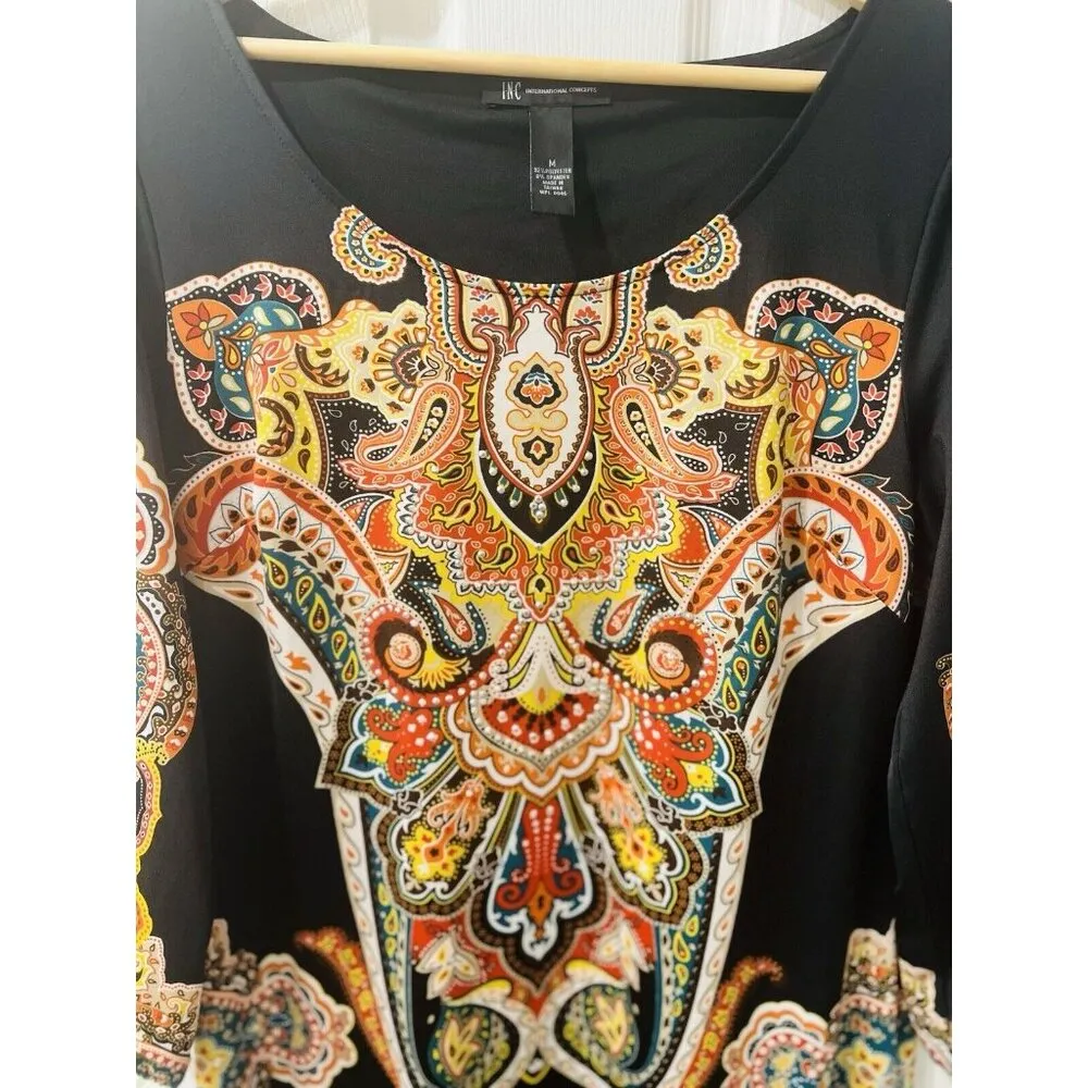 INC International Concepts Embroidered Shift Dress Black 3/4 Sleeve MEDIUM - Image 5