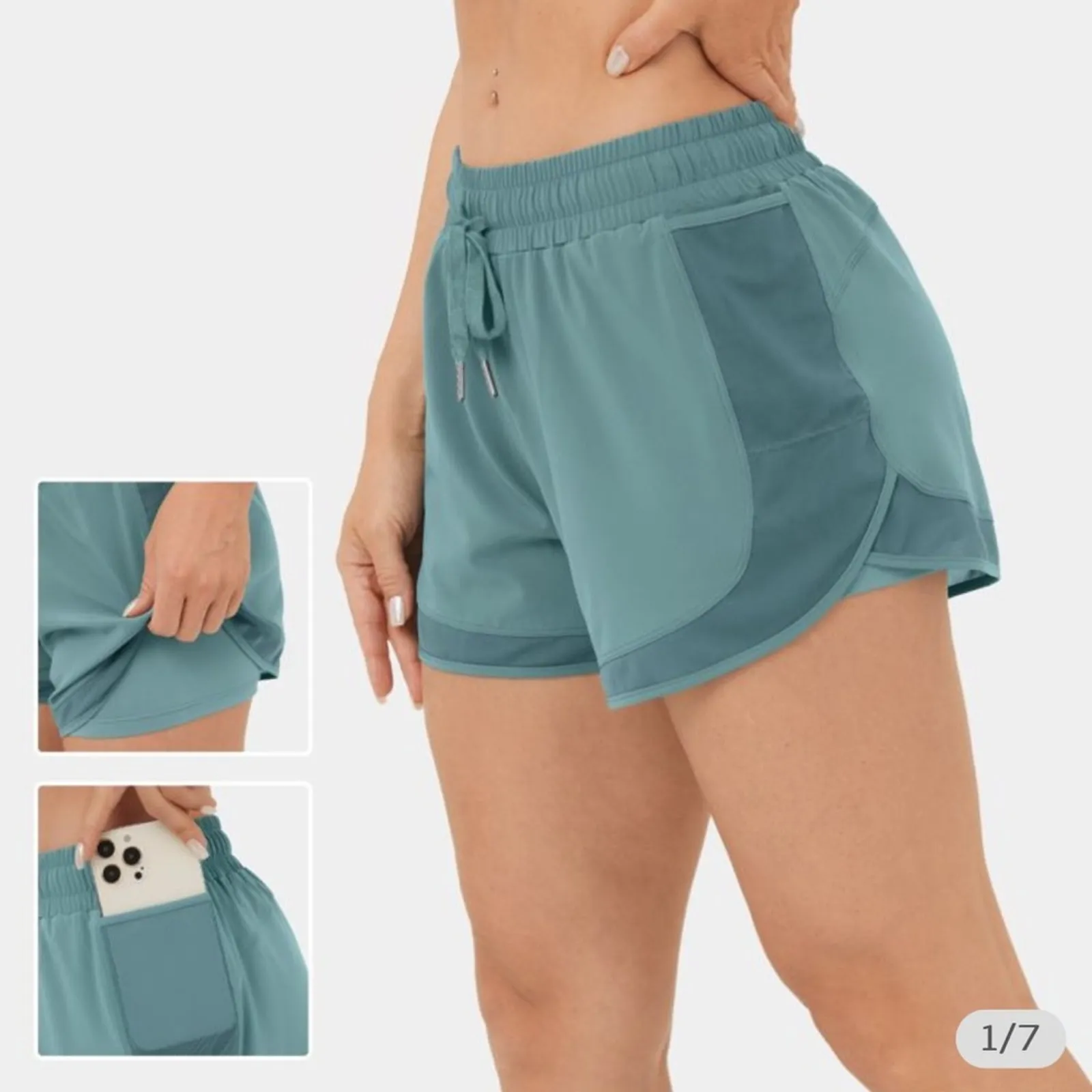 HALARA Breezeful 2-in-1 Hi-Waist Shorts Mineral Blue NWT Drawstring Mesh Pockets - Image 9