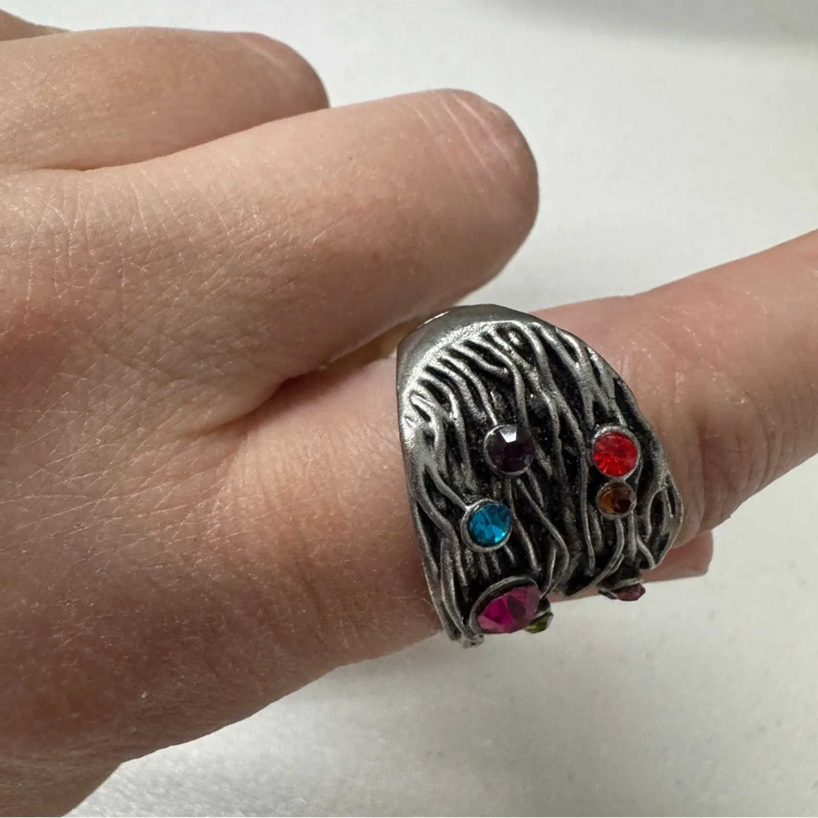 Silver Tone Birthstone Mothers Ring Chunky Womens Size 8 - Image 2