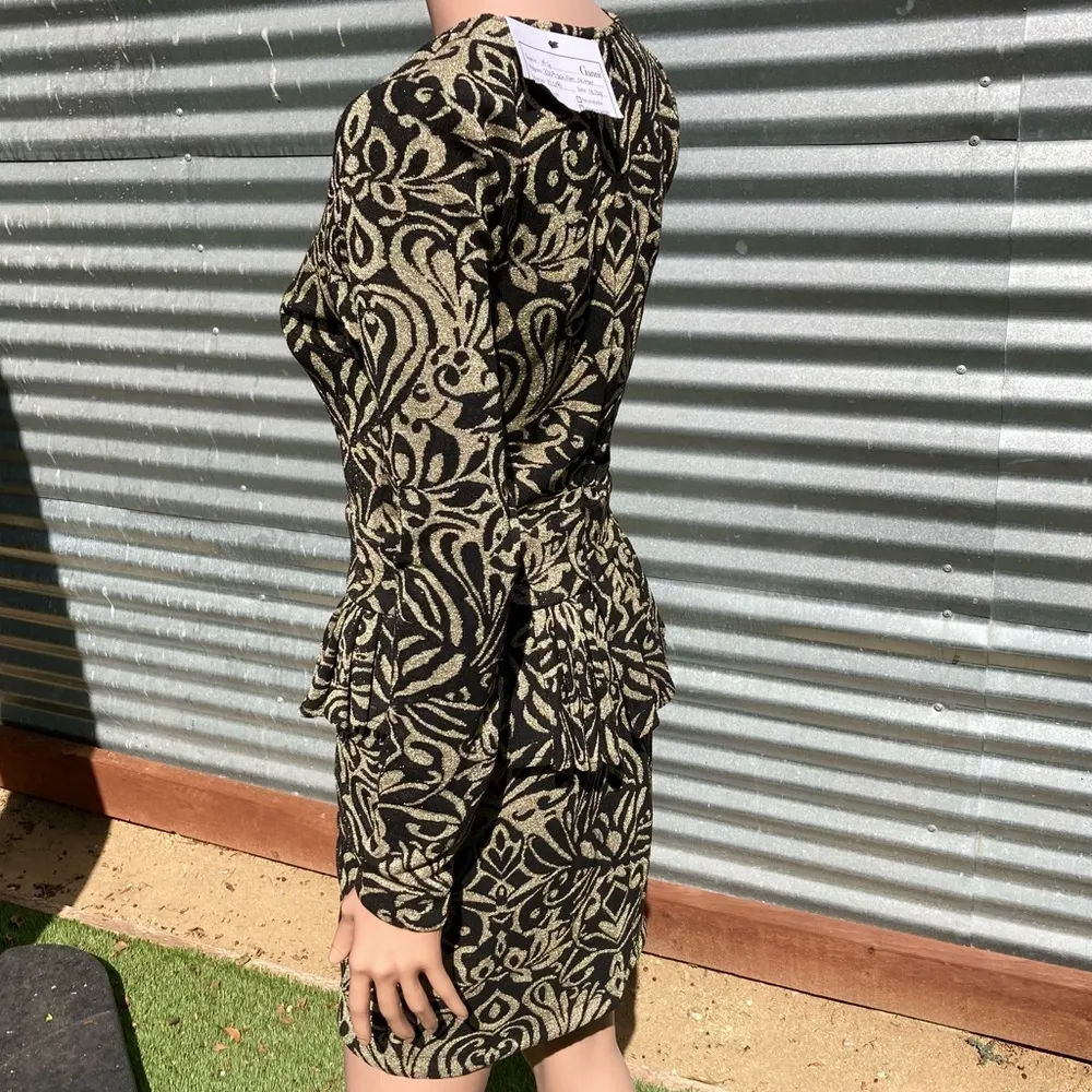 Ganni Schiffer Glitter Print Long Sleeve Peplum Dress Gold Size S NWT - Image 14