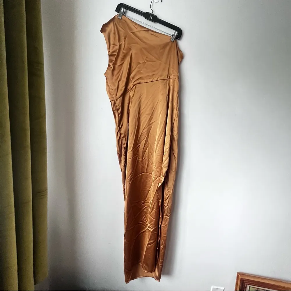 Petal & Pup Nadia One Shoulder Bronze Satin Maxi Dress 16 - Image 11