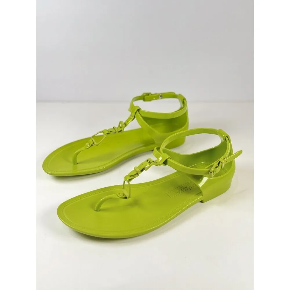 Ralph Lauren Womens Sandals Green Thong Strappy Flat Rubber Italian Casual US 8 - Image 2
