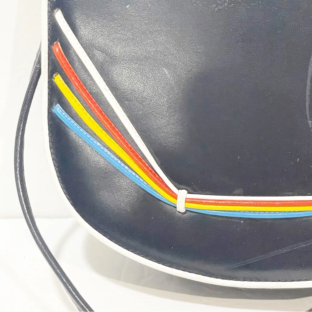 Vintage Algo‎ Italiano Made in Italy Navy Rounded Saddle Crossbody Bag NEW Blue - Image 2