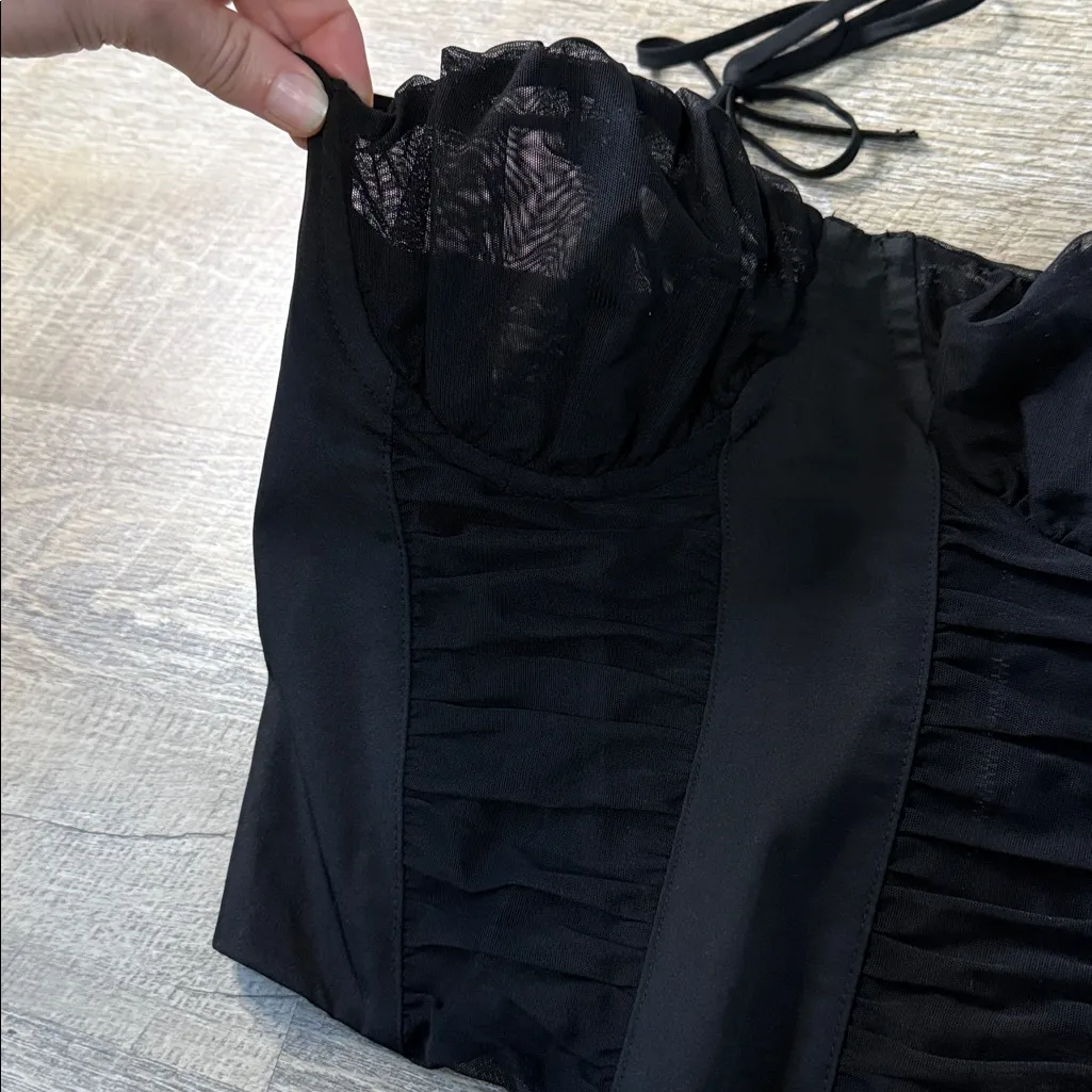 White Fox Black Mesh Corset Top Size Medium - Image 4