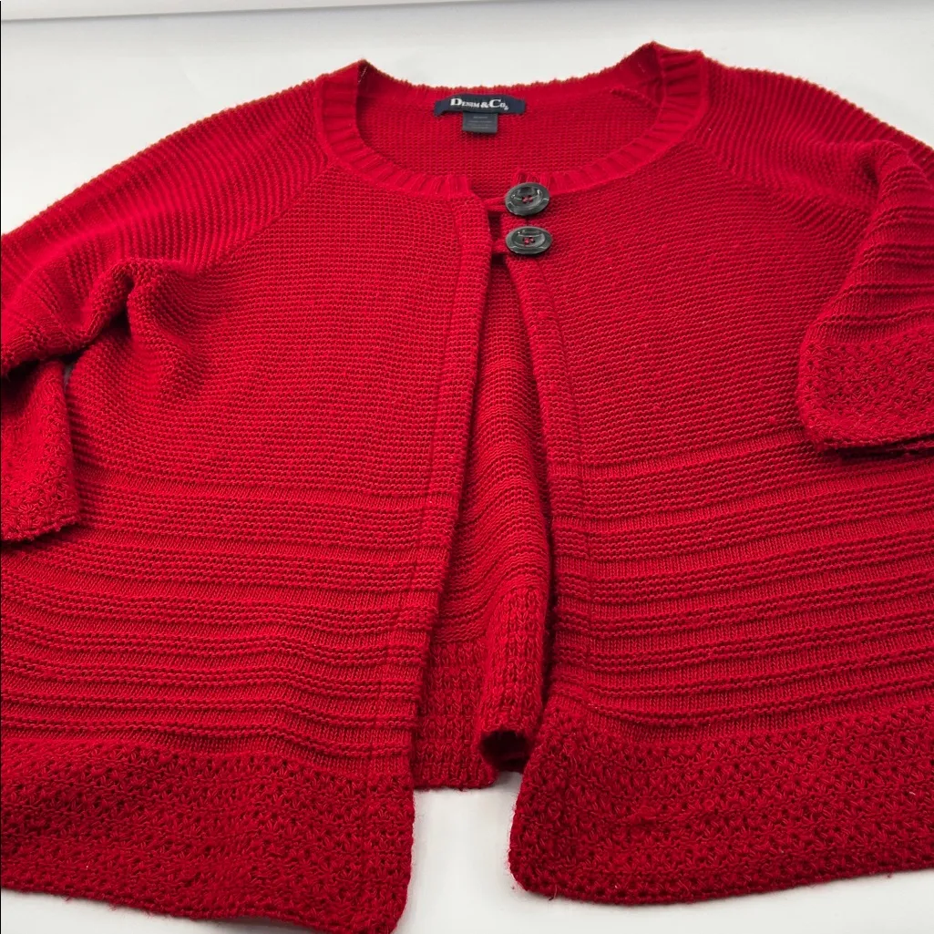 Denim&Co Vibrant Red Cardigan Sweater Size M - Image 5