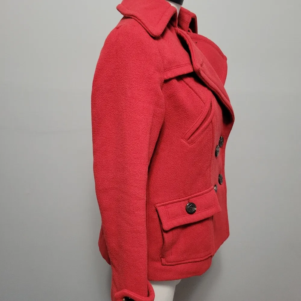 American Eagle red wool blend hooded peacoat size small - Image 3